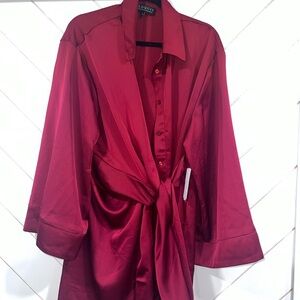 Wine colored tie front dress